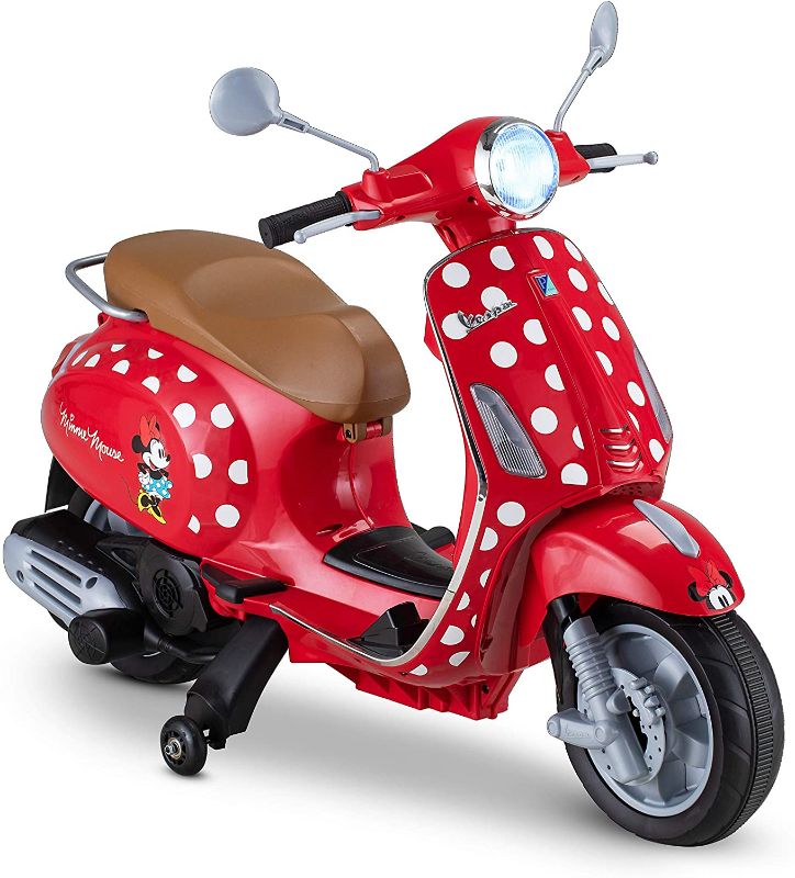 Photo 1 of Kid Trax Toddler Minnie Mouse Vespa Scooter Electric Ride On Toy, 3-5 Years Old, 6 Volt, Max Weight 60 lbs, Red (KT1583AZ)
