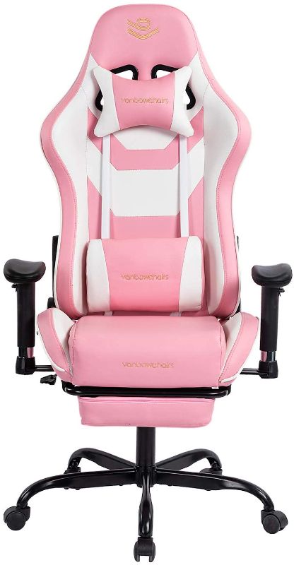 Photo 1 of Ninecer Gaming Chair Computer Chair, Racing Style Cheap Office Chair, Comfortable Desk Chair for Teens PU Material Height Adjustable Silent Roller (PINK)
