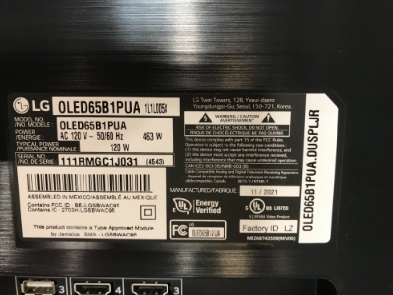 Photo 3 of ** lines on the left side of the picture ***LG OLED65B1PUA Alexa Built-in B1 Series 65" 4K Smart OLED TV (2021)
