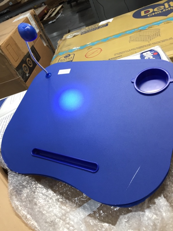 Photo 2 of Laptop Lap Desk, Portable with Foam Filled Fleece Cushion, LED Desk Light, Cup Holder-for Homework, Drawing, Reading and More by Lavish Home (Blue)
