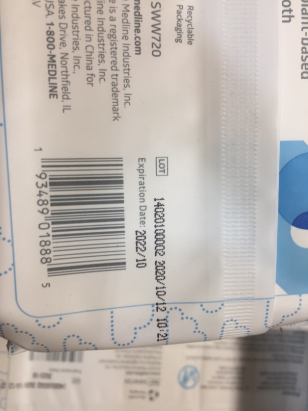 Photo 1 of **expires 10/2022** Medline Simply Water Baby Wipes, 99% Water Solution Wipes, 100% Plant-Based Bamboo Fiber Cloth, 4 Packs of 60 Count

