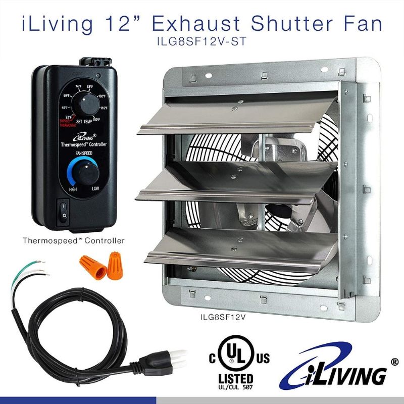 Photo 1 of *READ BELOW** ILIVING 12 in. Shutter Exhaust Fan with Thermospeed Controller, 65-Watt, 960 CFM, Silver
