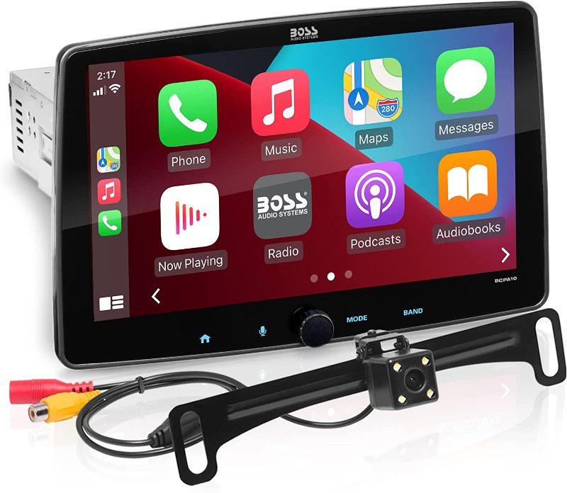 Photo 1 of BOSS Audio Systems BCPA10RC Apple CarPlay Android Auto Car Multimedia Player - Single Din Chassis with 10.1 Inch Capacitive Touchscreen, Bluetooth, No DVD, RGB Illumination, Rear Camera Included
