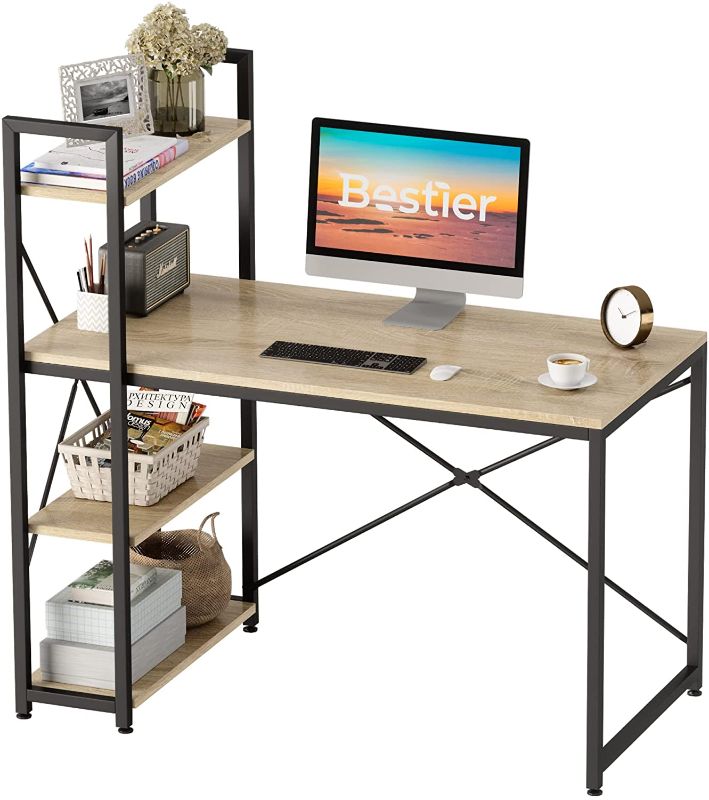 Photo 1 of *READ BELOW** Bestier Computer Desk 47 Inch with Storage Shelves Writing Desk with Bookshelf Reversible Home Office Corner Table for Small Space Bedroom, Oak
