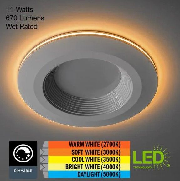 Photo 1 of 6 in. Selectable CCT Integrated LED Recessed Light Trim with Night Light Feature 670 Lumens 11-Watt Dimmable, pack of 4