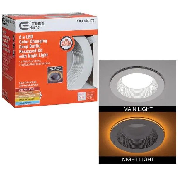 Photo 1 of 6 in. Canless Color Selectable Integrated LED Recessed Light Trim w/ Night Light Reduces Eye Glare 900 Lumens
