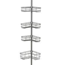 Photo 1 of "L" Style Tension Corner Pole Caddy in Satin Nickel with 4 Shelves
