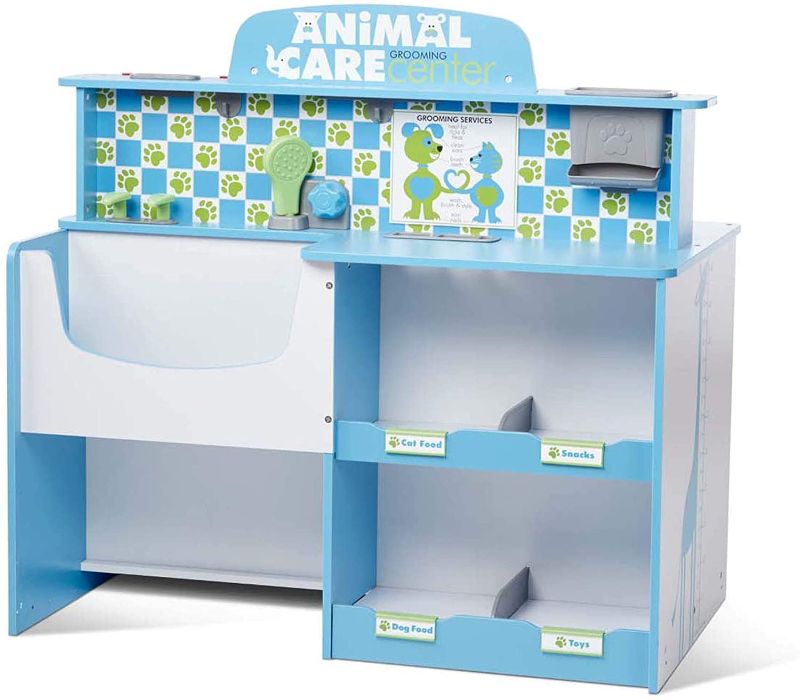 Photo 1 of Melissa & Doug Animal Care Veterinarian and Groomer Wooden Activity Center for Plush Stuffed Pets