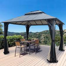 Photo 1 of 12 ft. x 10 ft. Metal Outdoor Patio Gazebo with Insulated Double-Roof Hardtop and Netting ( Box 1 Of A Set)
