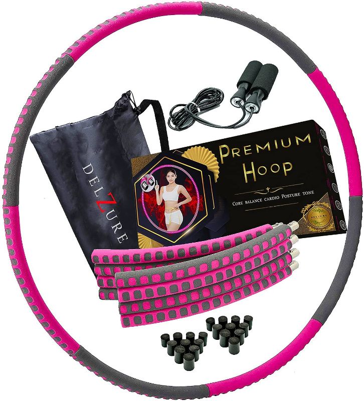 Photo 1 of Delzure Professional Weighted Hula Hoop | 8 Section Detachable Adjustable 2LB Fitness Hoops | Small Sexy Abdomen Exercise for Adults | Extra Soft Foam Portable Hoop with Jumping Rope & Shoulder Bag
