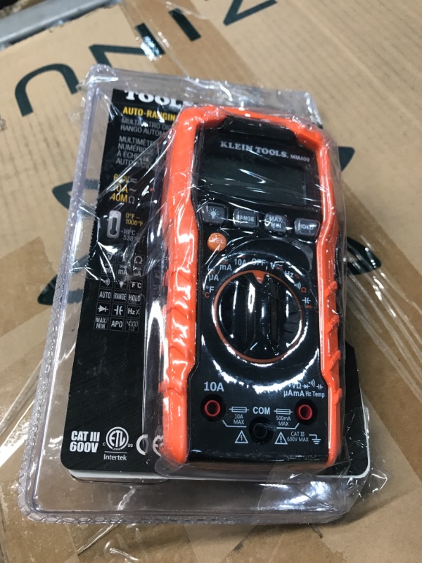 Photo 1 of Klein Tools MM400 Multimeter, Digital Auto Ranging, AC/DC Voltage, Current, Capacitance, Frequency, Duty-Cycle, Diode, Continuity, Temp 600V
