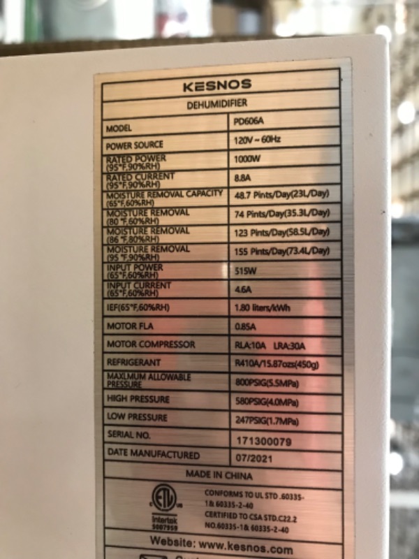 Photo 3 of Kesnos 155 Pints Commercial Dehumidifier for Basements, Library, Showrooms, Underground Engineering, Storage Rooms, Warehouse in Large Spaces up to 7500 Sq. Ft, with Continuous Drain Hose
