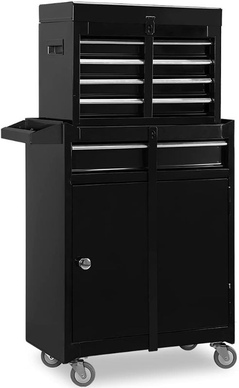 Photo 1 of (Used - Incomplete) BIG RED ATBT2315B Torin 2 Piece Combination Rolling Tool Storage with 5 Drawers, Lockable System, Removable Small Tool Box, and Metal Tool Chest - Black
