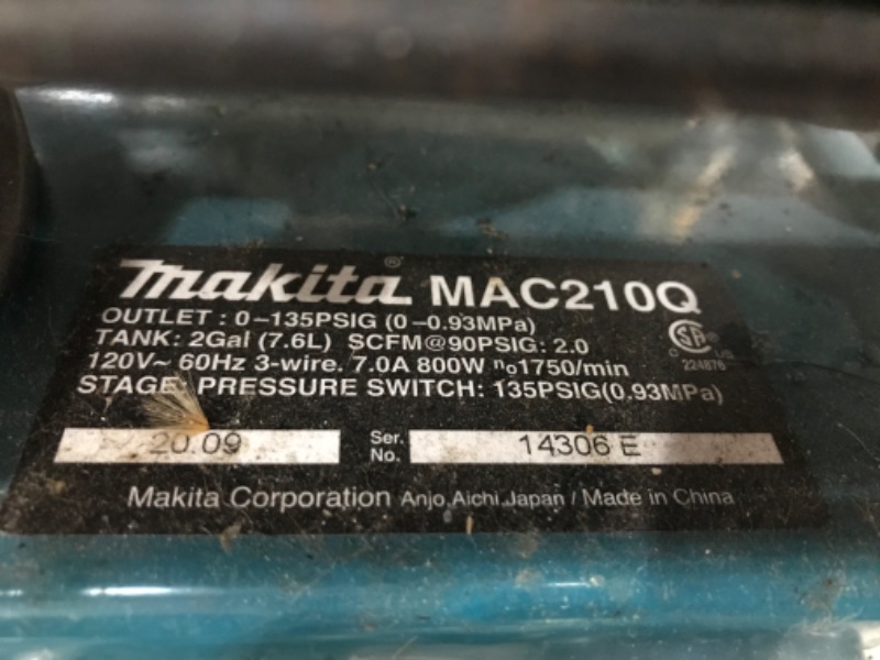 Photo 3 of (Used) Makita MAC210Q Quiet Series, 1 HP, 2 Gallon, Oil-Free, Electric Air Compressor
