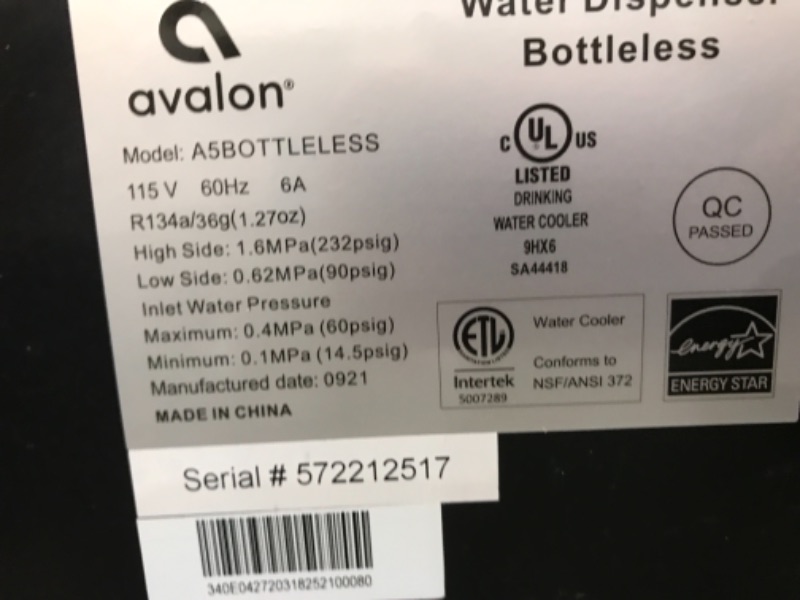 Photo 4 of TESTED TURNS ON**
Avalon A5 Self Cleaning Bottleless Water Cooler Dispenser, UL/NSF/Energy star, Stainless Steel, full size
