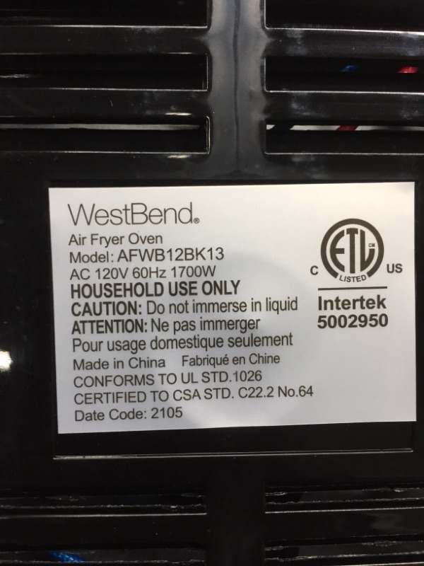 Photo 3 of West Bend Air Fryer Oven 12.6-Quart Electric Air Fryer with 10 Digital Quick Menu Presets - Bake, Roast, Rotisserie, Dehydrate, Re-Heat, 1700-Watt, Black
