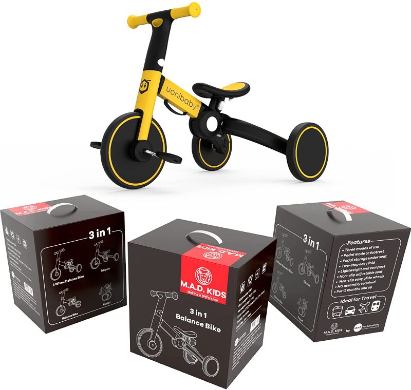 Photo 1 of 3 in 1 Toddler Bike Kids Tricycle Children Balance Bike Push Bicycle Pedal Trike Bike Removable Pedals Lightweight Portable Foldable No Assembly 2-4 Year Old - by M.A.D. for Everything
