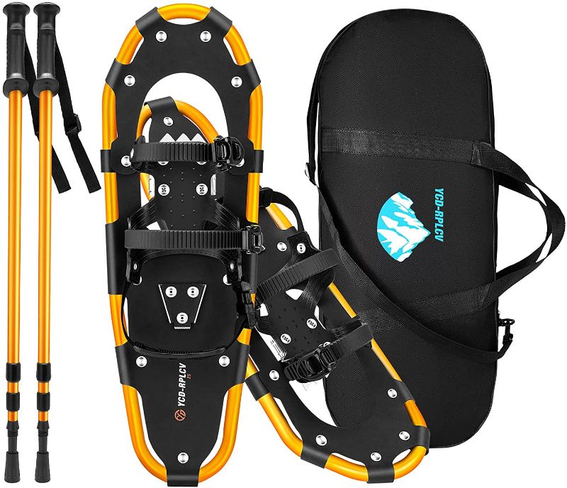 Photo 1 of YCD-RPLCV Snowshoes Set for Adults Men Women Youth Kids, Aluminum Alloy Light Weight Terrain Snow Shoes with Trekking Poles Carrying and Tote Bag