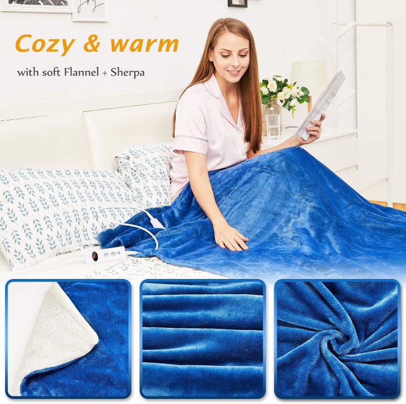 Photo 1 of Homde Electric Heated Blanket Throw Flannel Sherpa Fast Heating 3 heat settings 