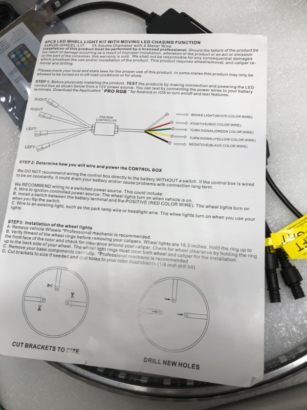 Photo 4 of  15.5inch RGB LED Wheel Ring Light Kit w/Turn Signal and Braking Functionand Can Controlled by remote and app Simultaneously with Lock Function 4pcs