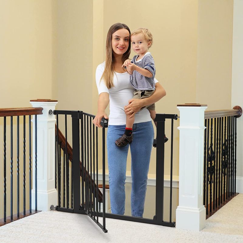 Photo 1 of Cumbor 40.6” Auto Close Safety Baby Gate, Durable Extra Wide Child Gate for Stairs,Doorways, Easy Walk Thru Dog Gate for House. Includes 4 Wall Cups, 2.75-Inch and 5.5-Inch Extension, 