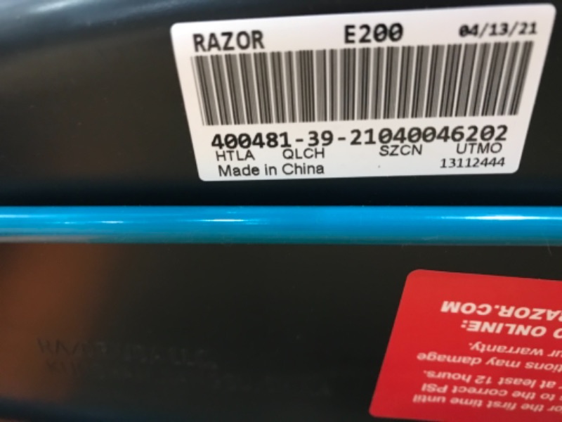 Photo 7 of 
Razor E200 Electric Scooter - 8" Air-Filled Tires, 200-Watt Motor, Up to 12 mph and 40 min of Ride Time
Style:Standing Ride (E200)
Color:Teal