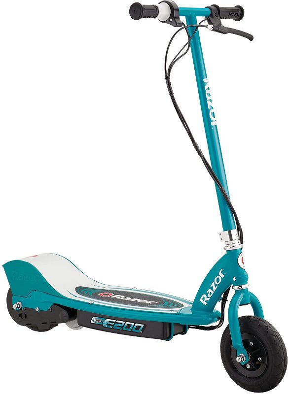 Photo 1 of 
Razor E200 Electric Scooter - 8" Air-Filled Tires, 200-Watt Motor, Up to 12 mph and 40 min of Ride Time
Style:Standing Ride (E200)
Color:Teal