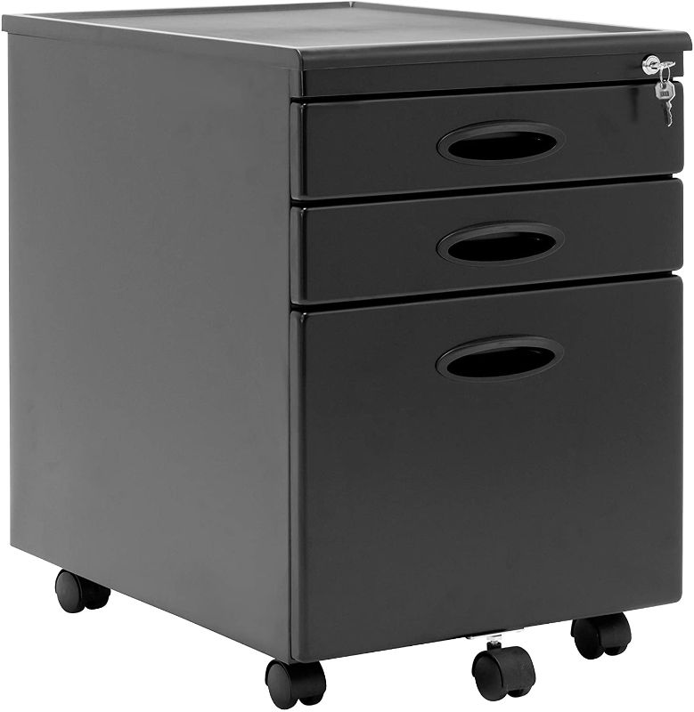 Photo 1 of DENTED**
Calico Designs Metal Full Extension, Locking, 3-Drawer Mobile File Cabinet Assembled (Except Casters) for Legal or Letter Files with Supply Organizer Tray in Black
