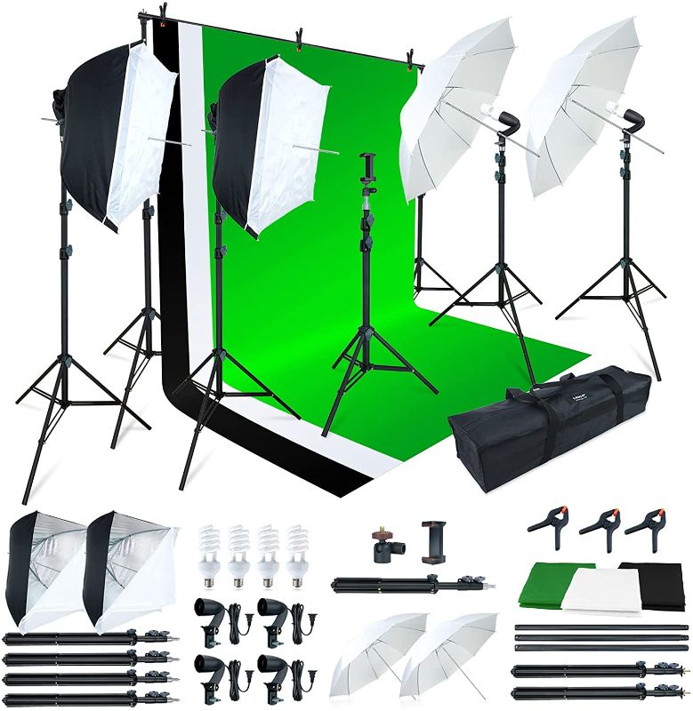Photo 1 of ***MISSING PARTS***LINCO Lincostore Photo Video Studio Light Kit AM169 - Including 3 Color Backdrops (Black/White/Green) Background Screen
