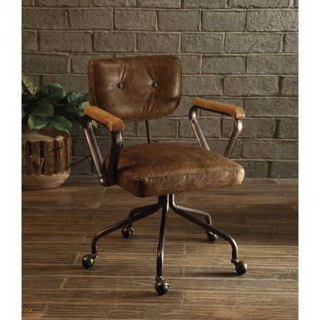 Photo 1 of Saltoro Sherpi Leatherette Button Tufted Office Chair with 5 Star Caster Base, Brown
