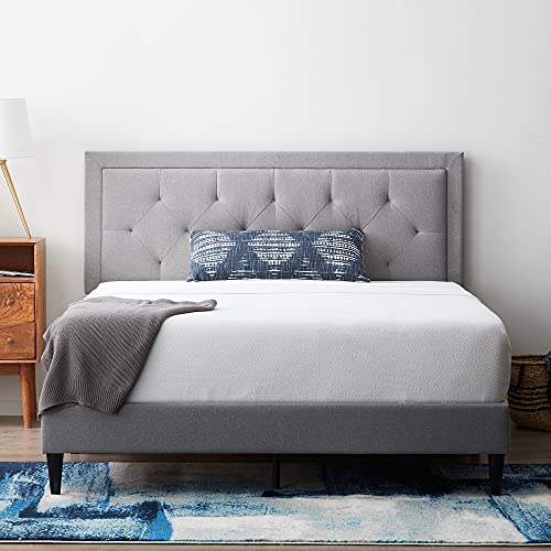 Photo 1 of LUCID Upholstered Bed with Diamond Tufted Headboard-Sturdy Wood Build-No Box Spring Required Platform, King, Stone
