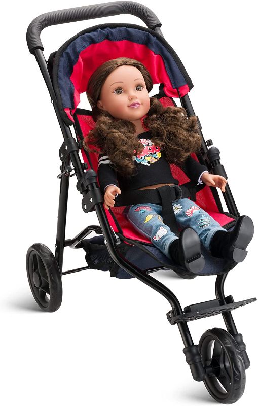 Photo 1 of Hushlily® Baby Doll Jogger Stroller with Adjustable Canopy & Basket, Foldable, with Smooth Rolling Wheels (pink and black)
