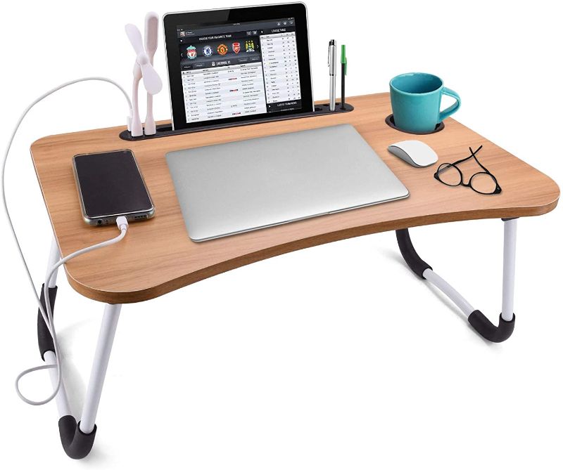 Photo 1 of Slendor Laptop Desk Foldable Bed Table Folding Breakfast Tray Portable Lap Standing Desk Notebook Stand Reading Holder for Bed/Couch/Sofa/Floor missing cub holder insert
