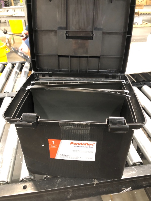 Photo 1 of Pendaflex Portable File Box with File Rails, Hinged Lid with Double Latch Closure, Black, 3 Black Letter Size Hanging Folders Included