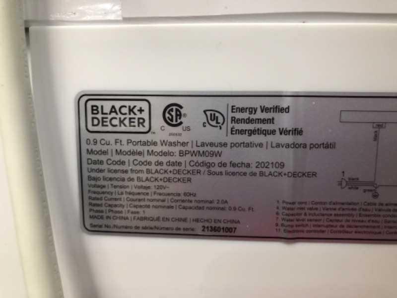 Photo 3 of Portable Laundry Washing Machine by BLACK+DECKER, Compact Pulsator Washer for Clothes, .9 Cubic ft. Tub, White, BPWM09W
