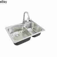 Photo 1 of All-in-One Dual Mount Stainless Steel 33 in. 2-Hole Double Bowl Kitchen Sink Kit with Faucet
