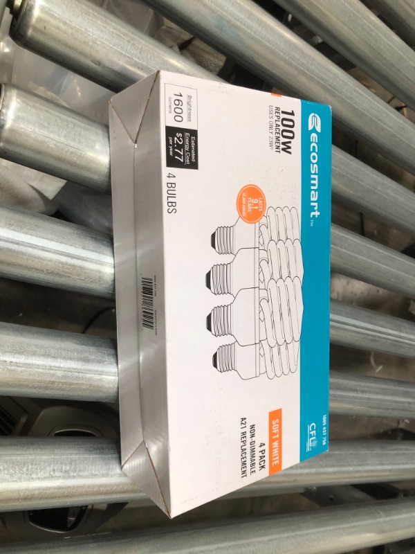 Photo 2 of 100-Watt Equivalent T2 Spiral Non-Dimmable E26 Base Compact Fluorescent CFL Light Bulb, Soft White 2700K (4-Pack)
