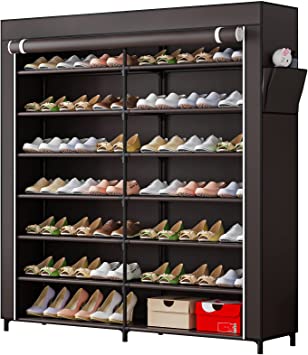 Photo 1 of YIZAIJIA 7-Tier Shoe Rack Storage Organizer 42 Pairs Portable Double Row with Dustproof Cover Non-Woven Shoe Storage Cabinet (Coffee)
