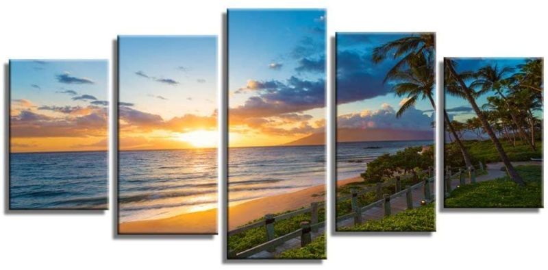 Photo 1 of 
Wailea Beach Sea Sunset Palm Trees Wave Nature Scenery Canvas Wall Art Poster Prints on Canvas in 5 Panels Modern Home Office Living Room Decor
Size:8 x 12 in x 2 + 8 x 16 in x 2 + 8 x 20 in
Color:Beach S