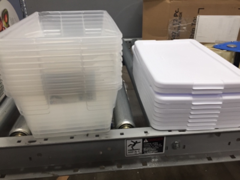 Photo 2 of **CORNERS ARE DAMAGED**
Sterilite 16428012 6 Quart/5.7 Liter Storage Box, White Lid with Clear Base (Pack of 12)
