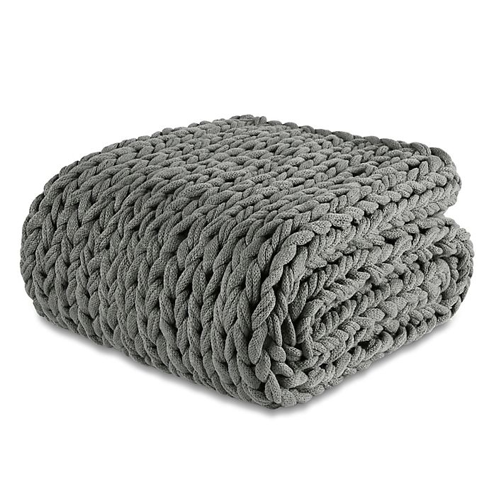 Photo 1 of  Chunky Knit Throw Blanket in Dark Grey TWIN