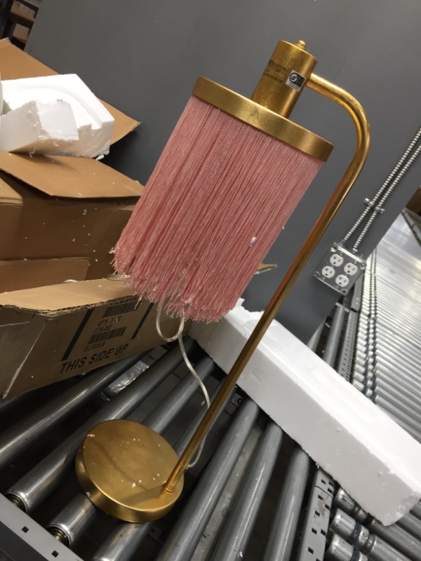 Photo 2 of **UNABLE TO TEST, LIGHT BULB NOT INCLUDED**
 Framboise Fringe Shade Floor Lamp, Gold Leaf with Pink Shade
