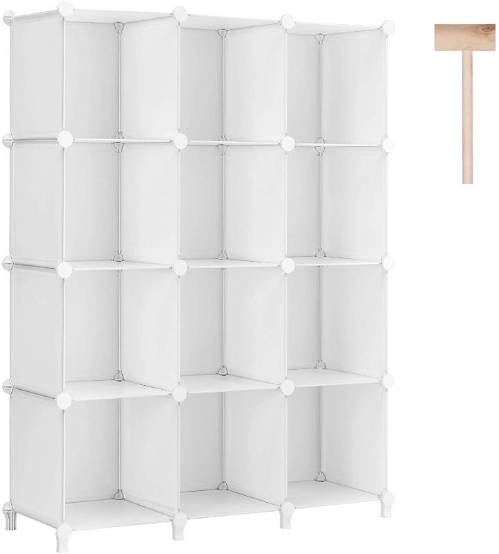 Photo 1 of **SIMILAR TO STOCK PHOTO**
Puroma Cube Storage Organizer 12-Cube Closet Storage Shelves with Wooden Mallet DIY Closet Cabinet Bookshelf Plastic Square Organizer Shelving for Home, Office, Bedroom - White
