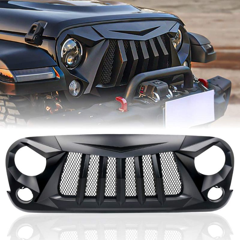 Photo 1 of **CRACK IN GRILL NEAR TOP LEFT LIGHT**
Xprite Matte Black Front Grill Grid Grille w/Mesh Compatible with Jeep Wrangler Rubicon Sahara Sport JK 2007-2018
