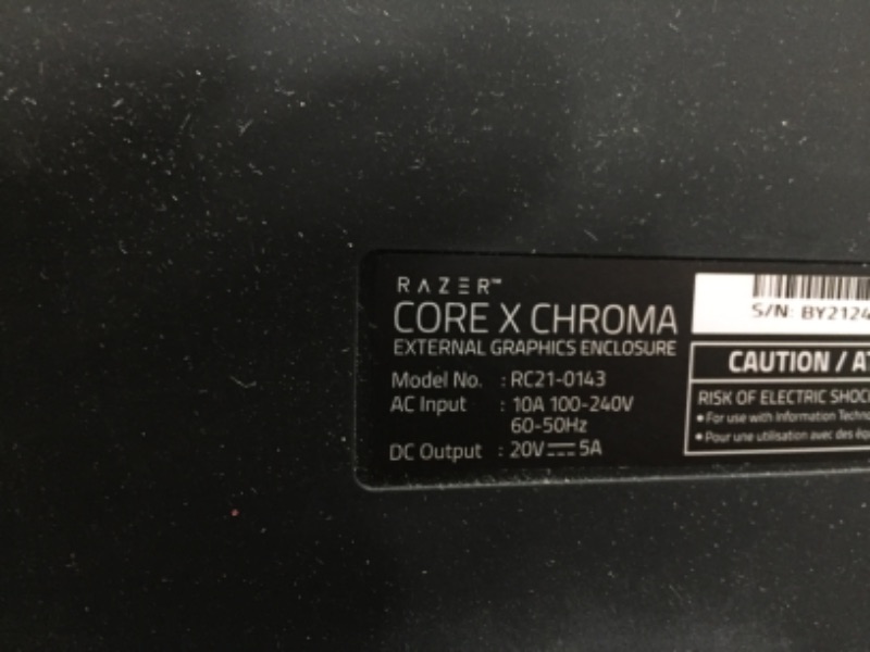 Photo 4 of **DOES NOT POWER ON WHEN PLUGGED INTO POWER OUTLET**
Razer Core X Chroma Aluminum External GPU Enclosure (eGPU): Compatible with Windows & MacOS Thunderbolt 3 Laptops, NVIDIA /AMD PCIe Support, 700W PSU, 4x USB 3.1, 1x Gbit Ethernet, Chroma RGB, Black

