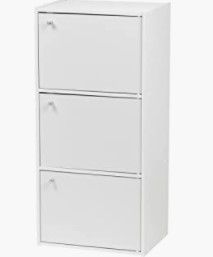 Photo 1 of IRIS USA 3 Tier Small Storage Cabinet, Portable Storage Shelf Unit, Small Bookcase with Doors, White 3 Door