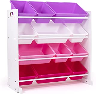 Photo 1 of Humble Crew Kids' Toy Storage Organizer with 12 Plastic Bins, Pink&Purple, White/Purple/Pink