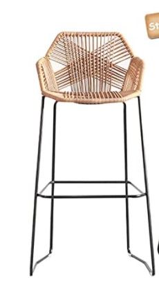 Photo 1 of  Counter Height Nordic Bar Stool Simple Style Restaurant Cafe Back High Back Stools Iron Rattan Wicker High Back Chair, Black Metal Legs Boho Bar Stools (Height 65cm(25.6inch))
