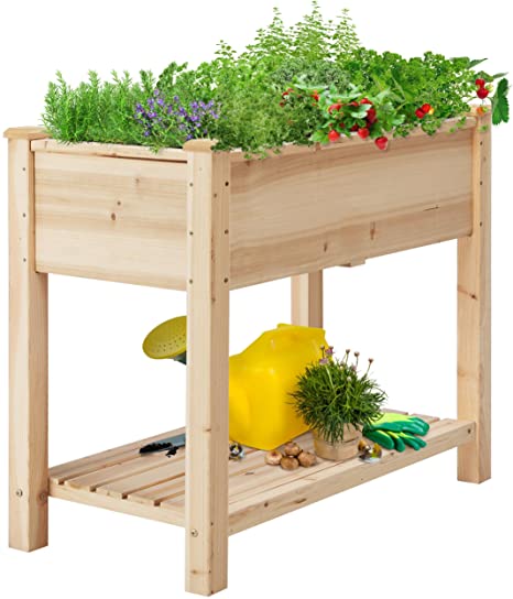 Photo 1 of  2 Tiers Raised Garden Bed Planter Box with Legs & Storage Shelf Wooden Elevated Vegetable Growing Bed for Flower/Herb/Backyard/Patio/Balcony 34x18x30in
