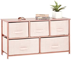 Photo 1 of mDesign Steel Frame/Wood Top Horizontal Cloth Storage Dresser with Large Furniture Room Decor Organizer Cabinet Bins for Bedroom and Closet - 5 Removable Fabric Drawers - Light Pink/Blush/Rose Gold
